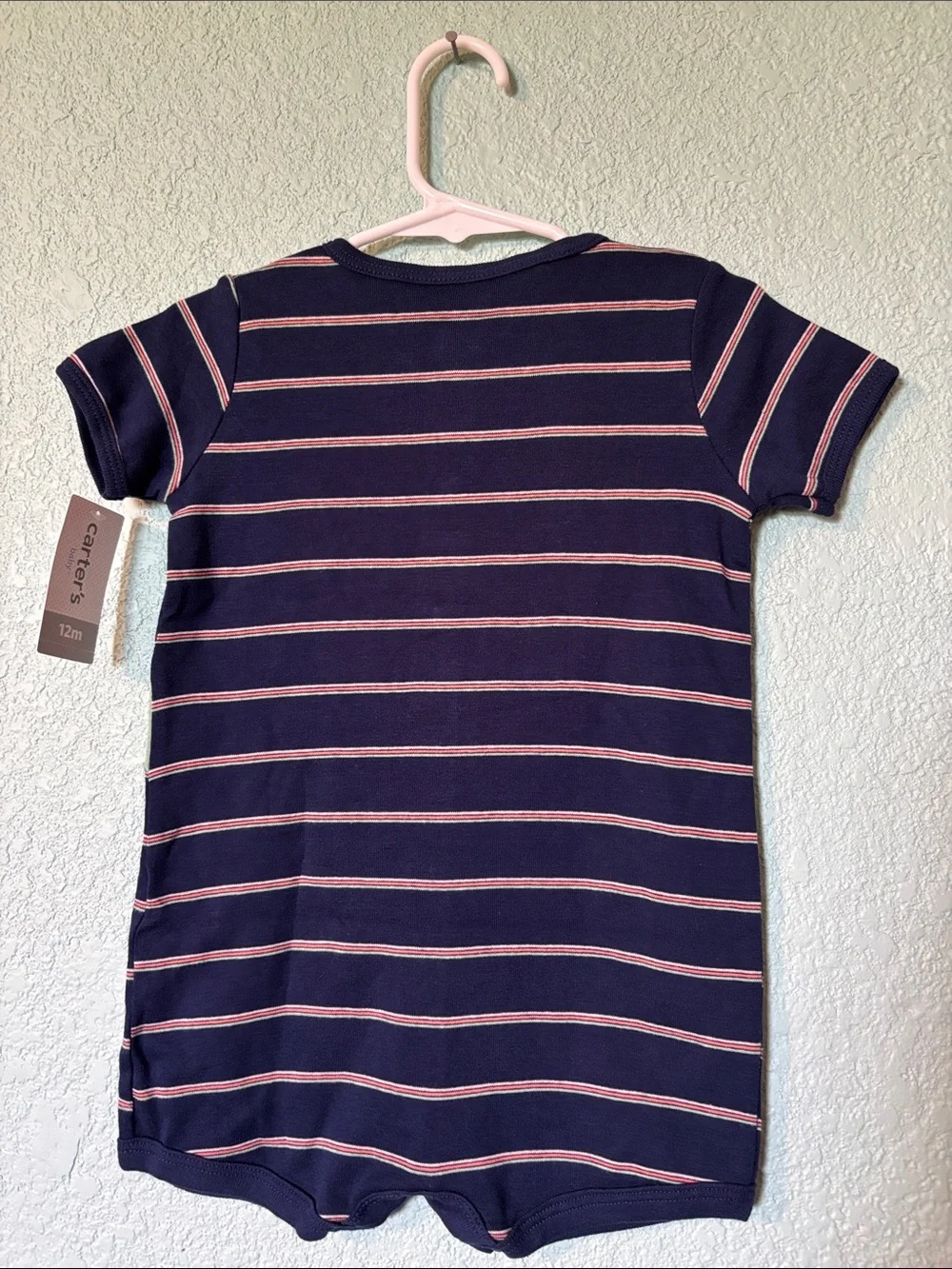 Carter's Baby Navy and Coral Striped Short Sleeve Romper Green Dino 12 mos NWT